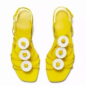 NIB Tory Burch Artisanal Knot Tripon Cristal Leather Sandals Summer Yuzu Sz 8.5